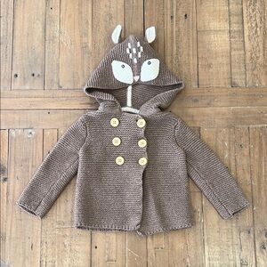 Baby Boden knit fox animal hooded cardigan sweater jacket 6-12 months